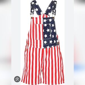 Amazon Essentials Red and Blue Striped Women's Jeans Overalls